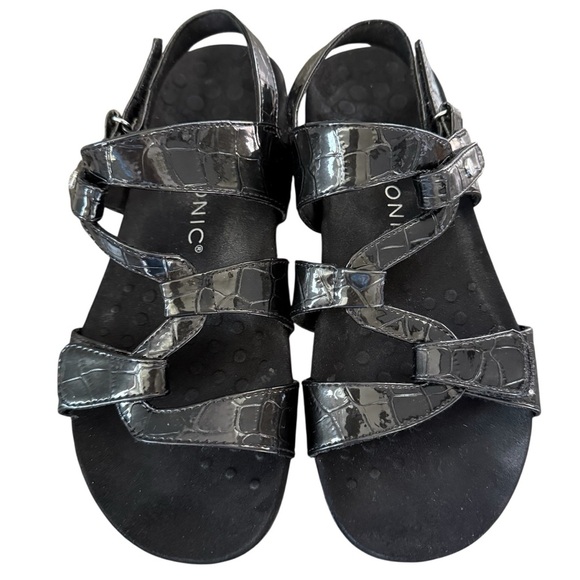 Vionic Black Paros Back Strap Sandals Size 8 Strappy Leather Arch Support - Picture 1 of 6